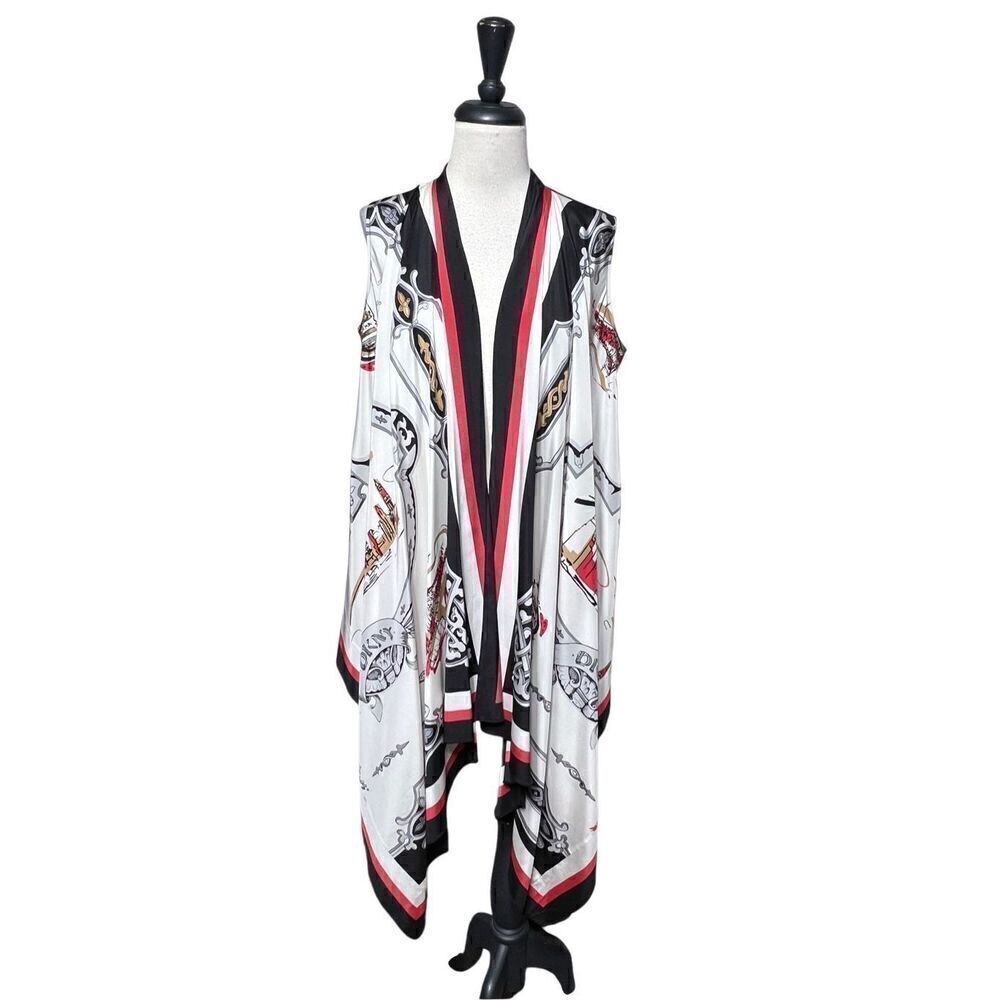 DKNY Silk New York Sleeveless Drape Cardigan Scarf Wrap Tunic Size Small